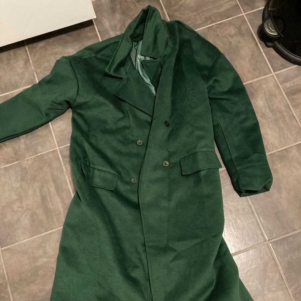 Forest green open jacket size 12-14, never worn, mint condition.